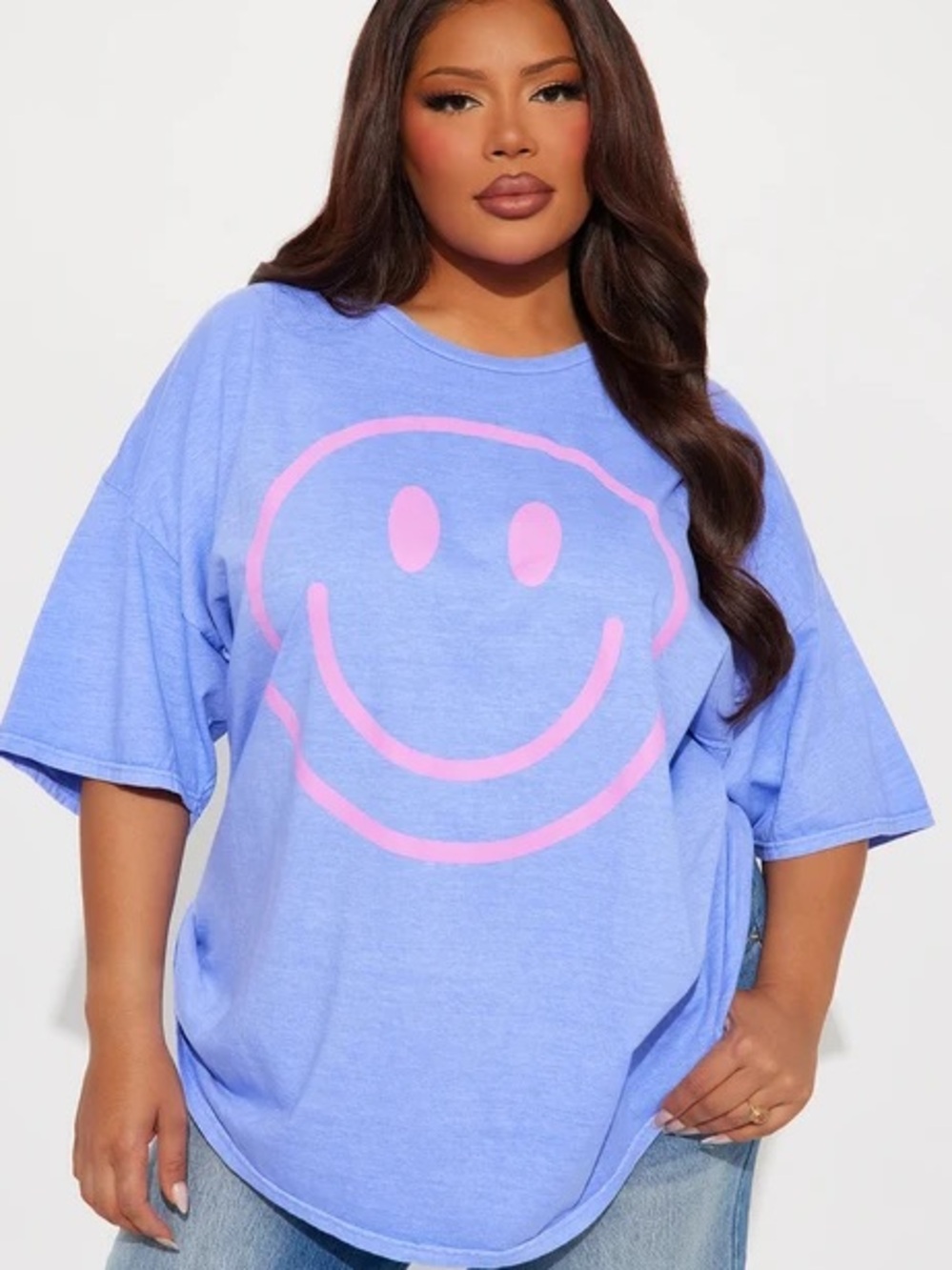 Fashion Nova Lavender Tee with Pink Smiley